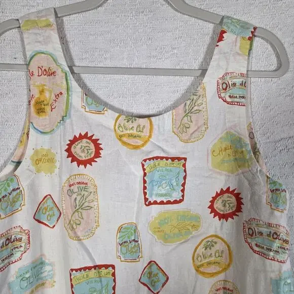 NWT Cynthia Rowley Linen Blend Shift Dress Womens L Olive Oil Print Sleeveless - Picture 2 of 11